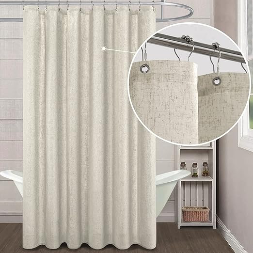 KOUFALL Natural Linen Fabric Shower Curtain Liner Set with Hooks Outdoor Waterproof Water Vintage... | Amazon (US)