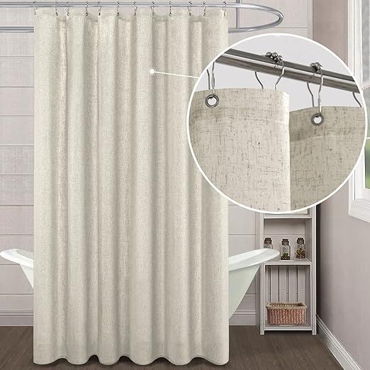 KOUFALL Natural Linen Fabric Shower Curtain Liner Set with Hooks Outdoor Waterproof Water Vintage... | Amazon (US)
