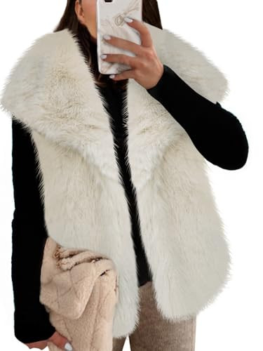 Cicy Bell Womens Oversized Faux Fur Vests Fuzzy Warm Open Front Lapel Sleeveless Fluffy Cropped W... | Amazon (US)