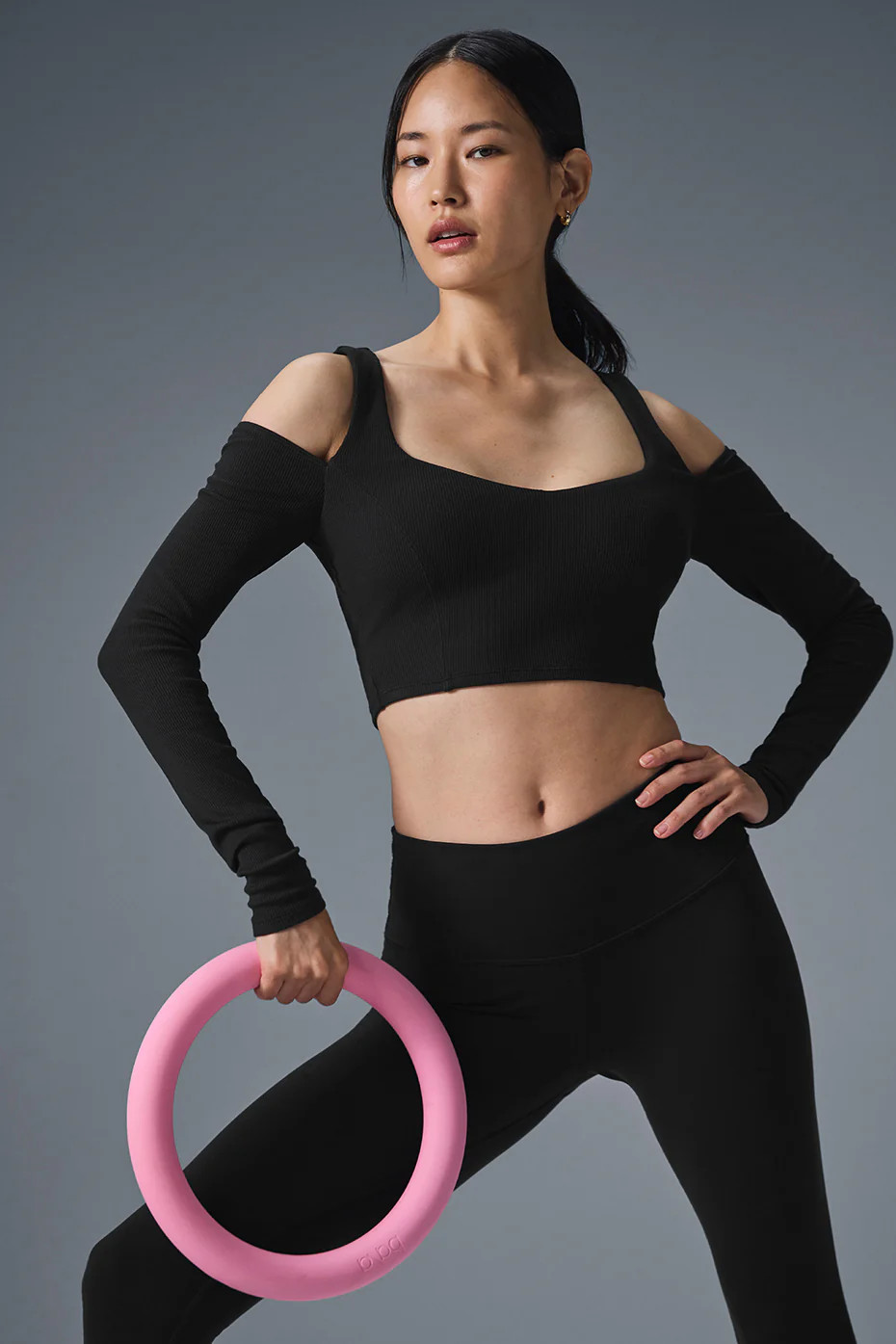 Alo YogaÂ® | Ribbed Cropped Butterfly Long Sleeve Top in Black, Size: Large | Alo Yoga (US)