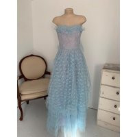 Vintage 1950's Tulle Party Prom Dress Strapless Light Blue Tea Length 36 Bust 27 Waist | Etsy (US)