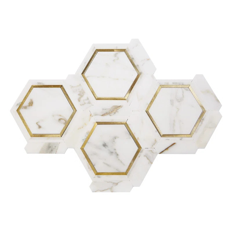 Calacatta Gold Marble and Gold Metal Large Honeycomb Wall & Floor Tile | Wayfair North America