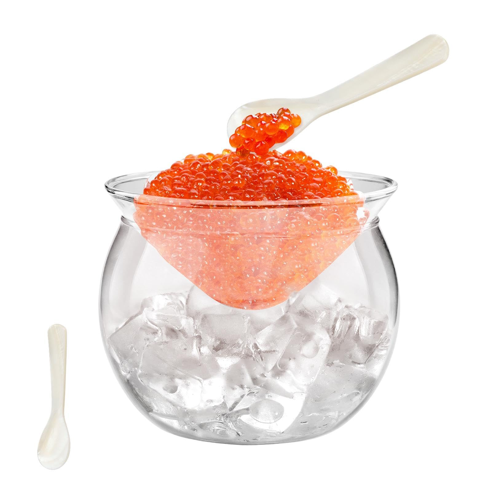 Caviar Server Set - Glass Serving Dish with 2 Shell Caviar Spoons & Ice Chiller Holder for Caviar... | Amazon (US)