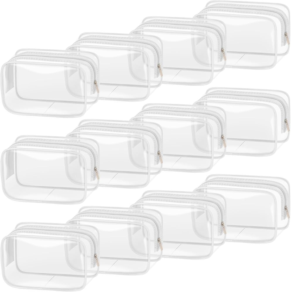 TISRATOK 12 PCS Clear Makeup Bag for Women with Zipper, TSA Approved Toiletry Pouch, Cosmetic Bag... | Amazon (US)