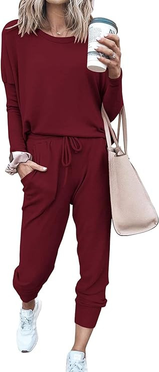 PRETTYGARDEN Women's Fall 2 Piece Lounge Outfit Long Sleeve Crewneck Pullover Tops High Waisted P... | Amazon (US)