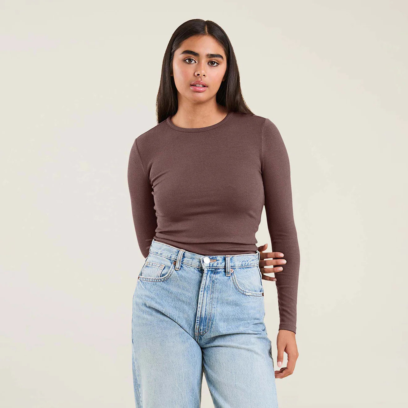 Slinky Rib Shirt | Mocha | nuuds