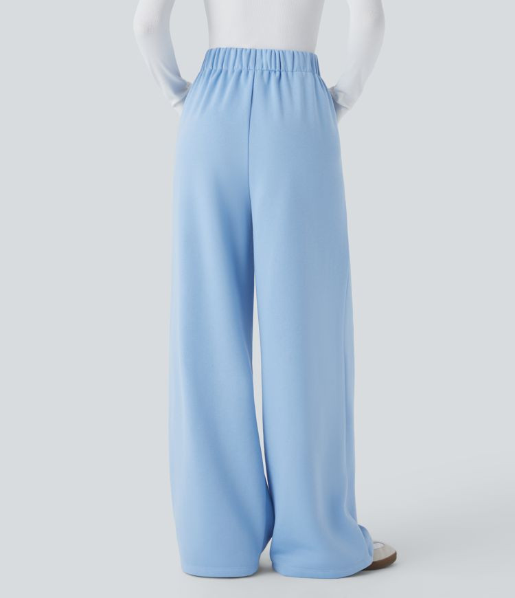 Women’s High Waisted Pocket Wide Leg Fleece Casual Pants - Halara | HALARA