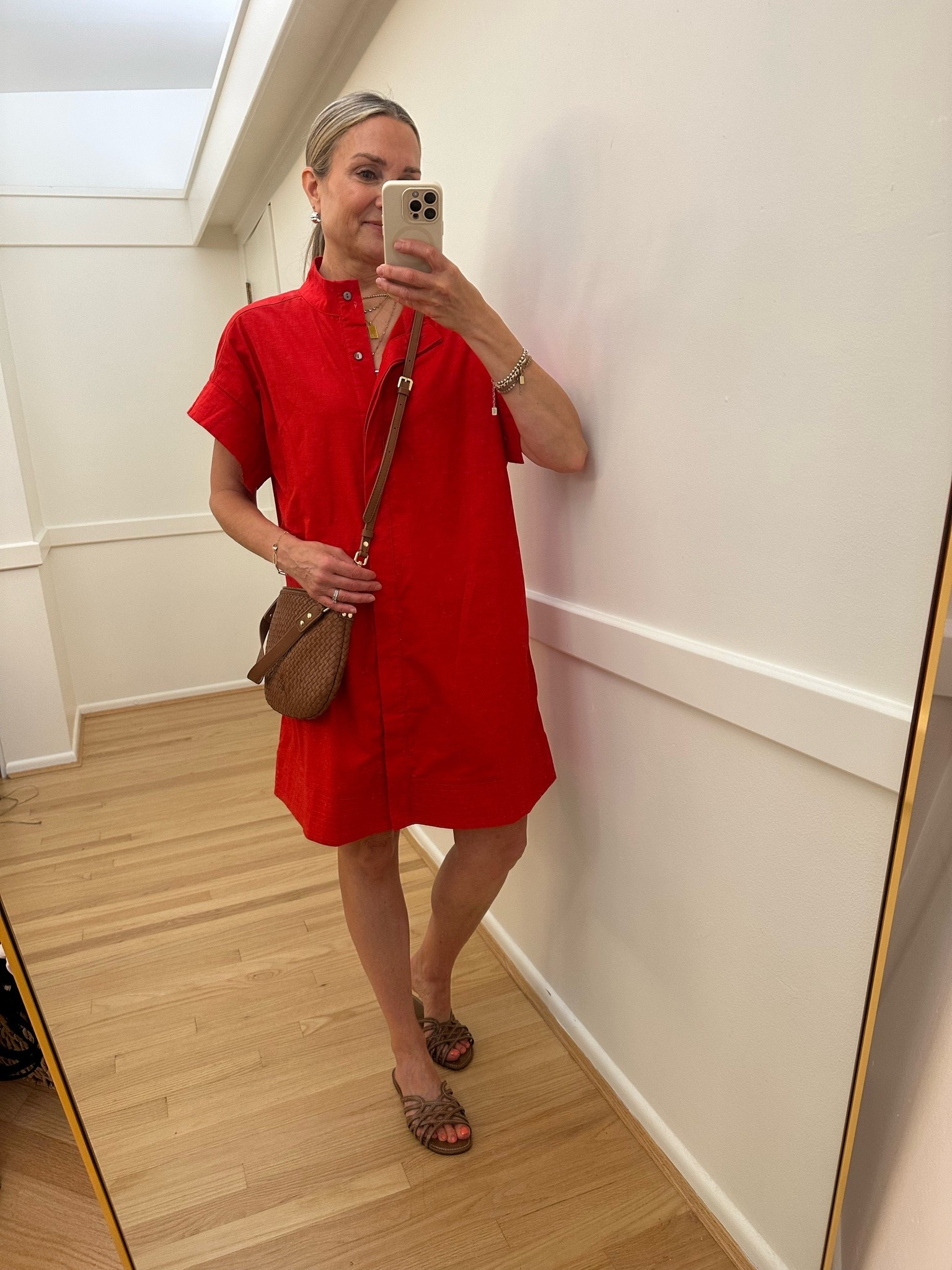 Outfit of the day: @Avara red linen swing dress that so comfy! Would also look cute with heels for work or a wedding! @Quince crossbody bag and @Zara sandals.

#LTKOver40 #LTKWorkwear #LTKootd