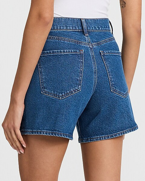 High Waisted Medium Wash Dad Jean Shorts | Express