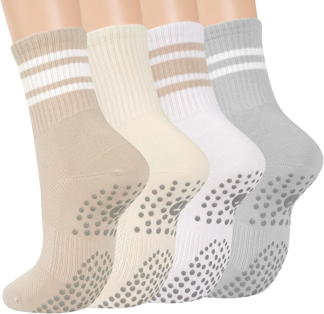 Grip Pilates Crew Socks for Women, Non Slip Yoga Socks with Grips for Barre Hospital Grippy Stick... | Amazon (US)