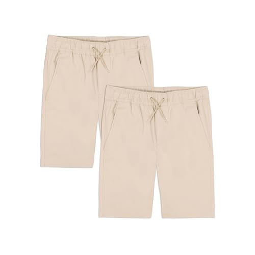 Approved School Wear Boys' School Uniform Pull On Shorts, Stretch Twill & Drawstring Waist, Multipack, Khaki/2-Pack | Amazon (US)