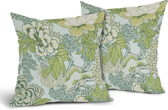 Sage Green Spring Flower Pillowcase Set of 2 Chinoiserie Floral Throw Pillows Square 20x20 Inch S... | Amazon (US)