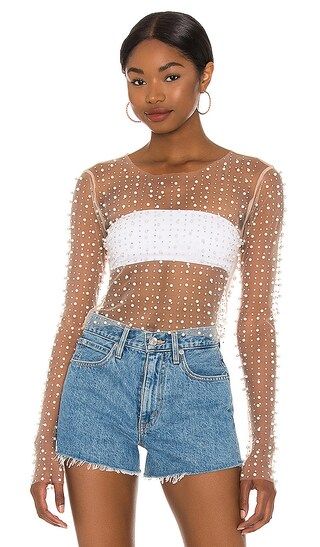 Look and Glisten Pearl Mesh Top in Nude | Revolve Clothing (Global)