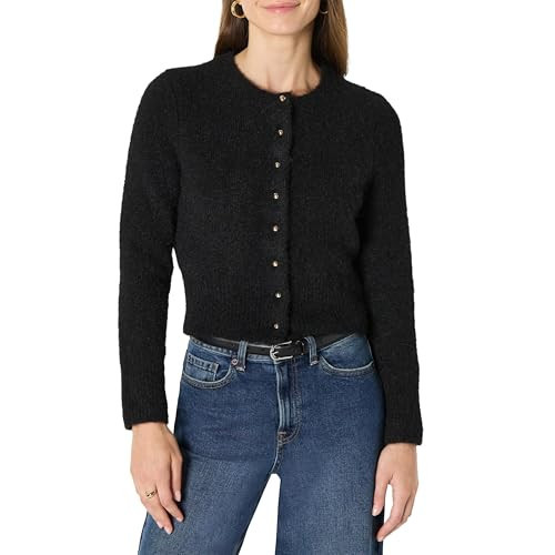 Amazon Essentials Women's Regular-Fit Faux Mohair Button-Down Cardigan, Black, Medium | Amazon (US)