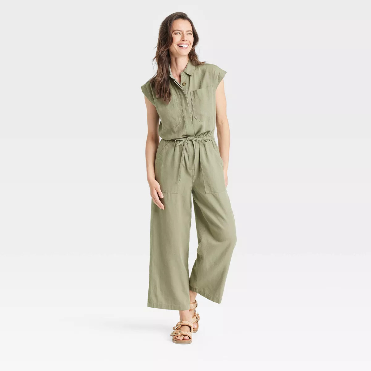 Women's Linen Jumpsuit - Universal Thread™ Olive Green 4 | Target