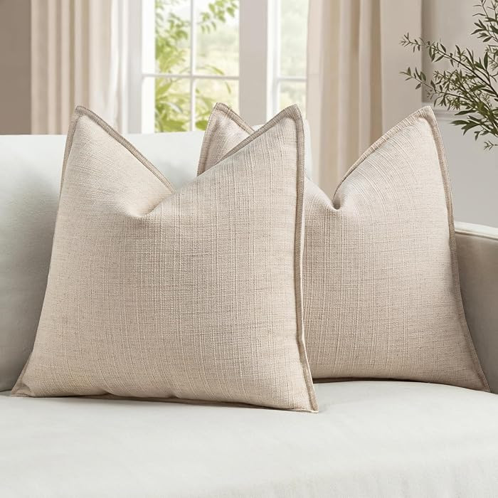 MIULEE Euro Sham Pillow Covers for Bed 26x26, 2 Pack Natural Linen Thick & Textured Decorative Th... | Amazon (US)