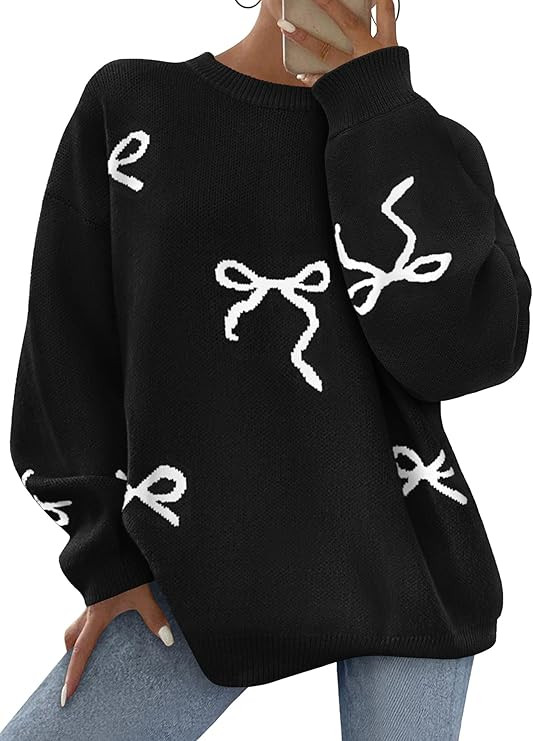 PRETTYGARDEN Fall Long Sleeve Pullover Sweaters for Women 2026 Trendy Crewneck Casual Cute Bow Ch... | Amazon (US)