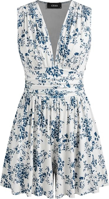 CIDER V-neck Floral Ruched Mini Dress | Amazon (US)