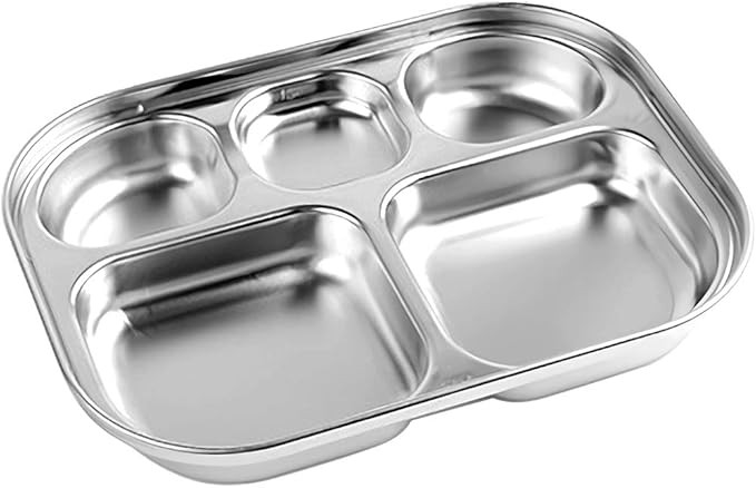Stainless Steel Divided Plates Tray, 5 Section, Kids Toddlers Babies Small Size, Compact Serving ... | Amazon (US)