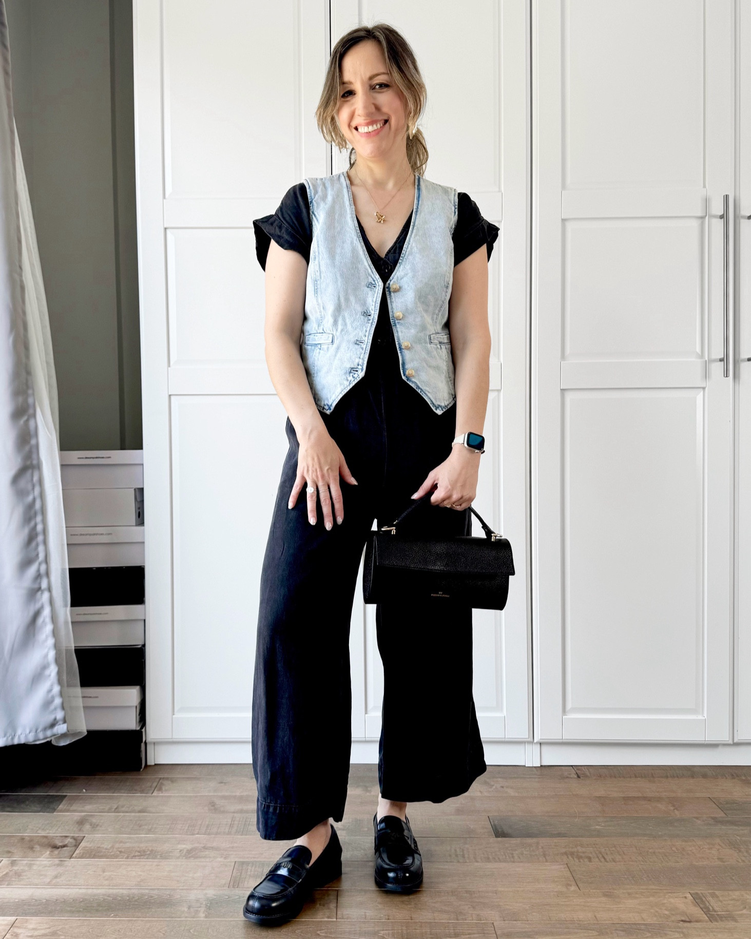 Light denim vest over a jumpsuit for a business casual look with black loafers and a baguette purse 🖤

Spring outfit, office outfit, business casual outfit, work outfit  

#LTKOver40 #LTKWorkwear #LTKFindsUnder50
