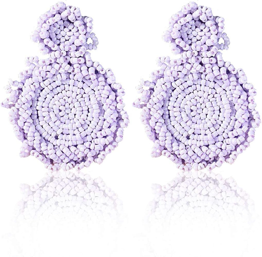 Statement Drop Earrings - Bohemian Beaded Round Dangle Earrings Gift for Women | Amazon (US)