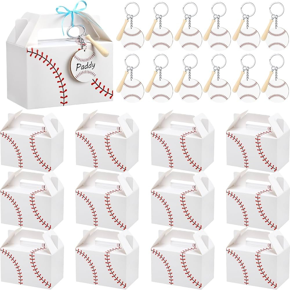 Marspark 12 Sets Baseball Treat Snack Gift Boxes with Wood Baseball Keychains Party Favors Mini B... | Amazon (US)