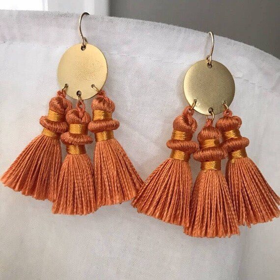 Tag Tassle Earring in Gold & Tangerine | Etsy (US)