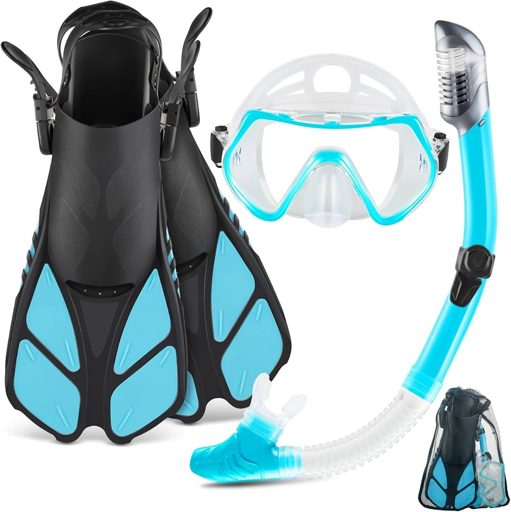 ZEEPORTE Mask Fin Snorkel Set, Travel Size Snorkeling Gear for Adults with Panoramic View Anti-Fo... | Amazon (US)