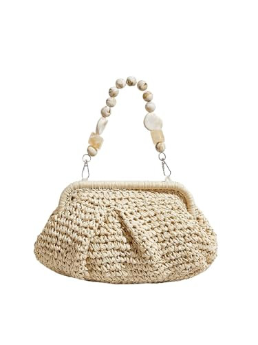 Verdusa Women's Straw Top Handle Clutch Handbags Pleated Woven Purses Summer Bag Beige One-Size | Amazon (US)