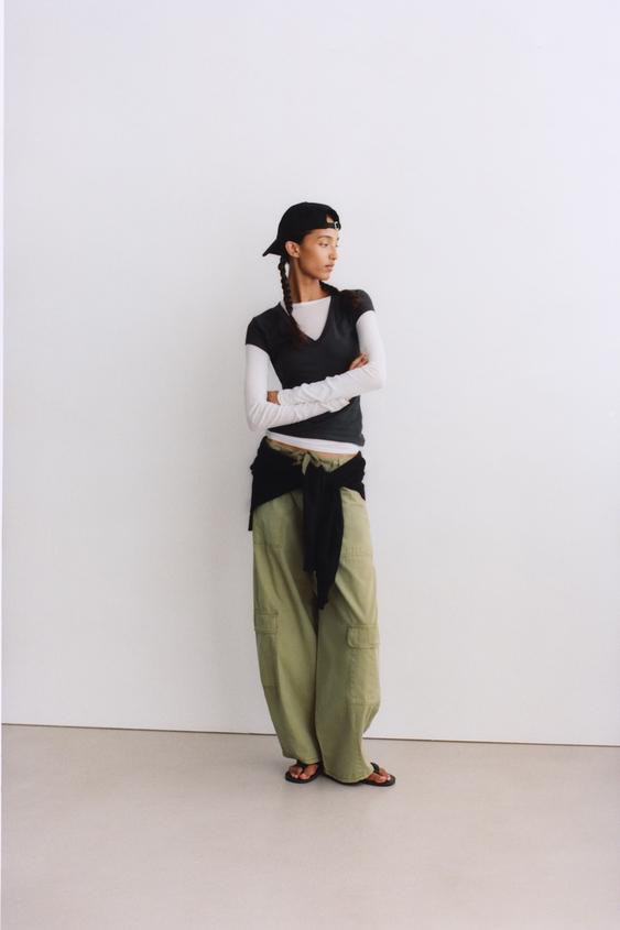 Zara - Textured Balloon Pants - Women - Chocolate - Women | Zara US