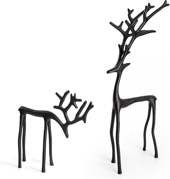 2025 Christmas Decorations - Set of 2 Black Reindeer Statues - Modern Xmas Figurines - Elegant In... | Amazon (US)
