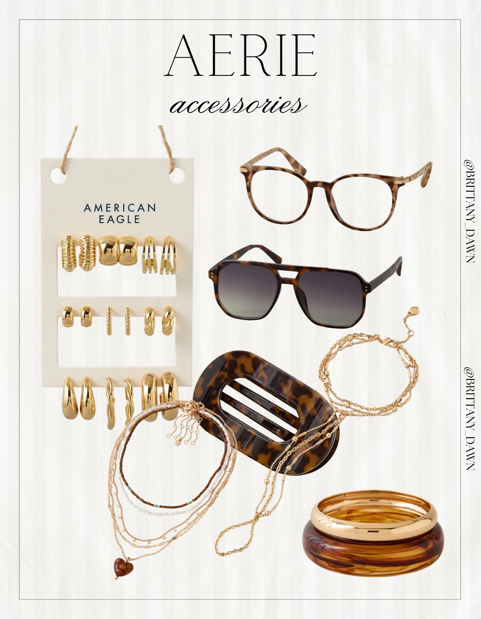 Elevate your daily looks with these chic everyday accessories! 👓 

From tortoiseshell frames to layered gold necklaces, these pieces add the perfect touch of detail.

I love pairing gold hoop sets with warm tortoise accents for an effortless, polished style! ✨

#aerie #aeriereal #accessories #goldjewelry #tortoiseshell #everydaystyle #ltkstyletip #accessoryaddict

#LTKootd