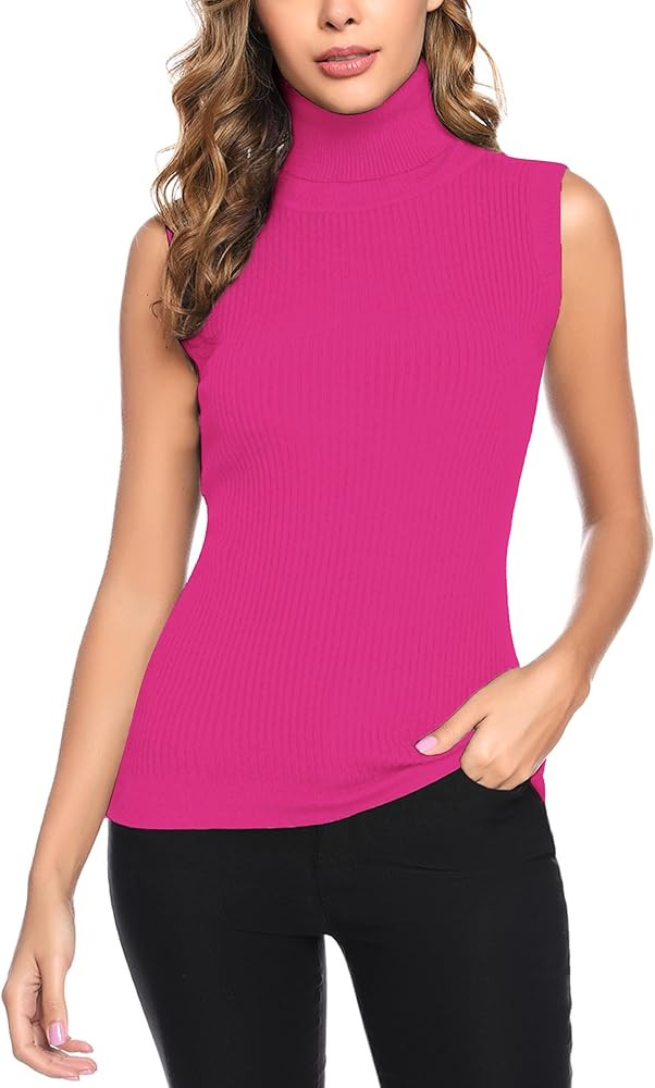 Totatuit Women's Spring Sleeveless Turtlenecks Tops Mock Neck Ribbed Solid Pullover Tank | Amazon (US)