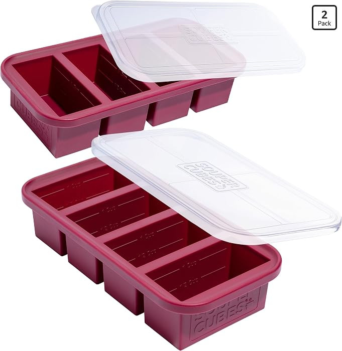 Souper Cubes 1 Cup Silicone Freezer Tray with Lids, Perfect for Storing Broth, Leftovers, Rice, Sauce and More, Silicone Soup Freezer Molds for Meal Prepping - Cranberry - 2-Pack | Amazon (US)
