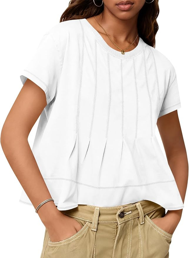 Tankaneo Womens Babydoll Tops Short Sleeve Peplum Pleated Summer T-Shirts Casual Loose Fit Flowy ... | Amazon (US)