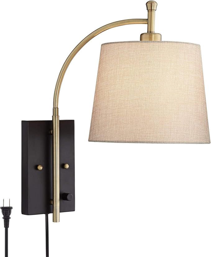 Chester Modern Swing Arm Wall Lamp Antique Brass Black Metal Plug-in Light Fixture Dimmable Tan D... | Amazon (US)
