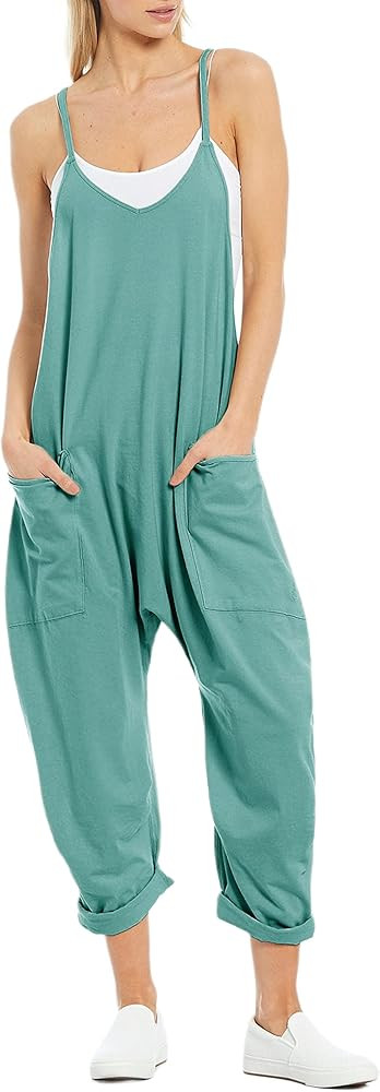 Ameliever Women's Cotton Overalls Stretchy Sleeveless Baggy Jumpsuits Harem Long Pants Overalls w... | Amazon (US)