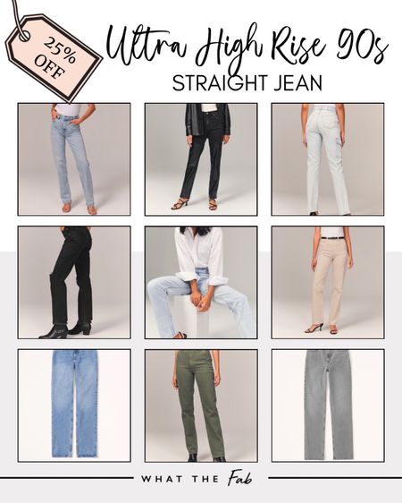 Abercrombie Ultra High Rise 90s Straight Jean, high rise jeans, straight jeans, 90s jeans, all things denim, leather jeans

#LTKworkwear #LTKtravel #LTKSale