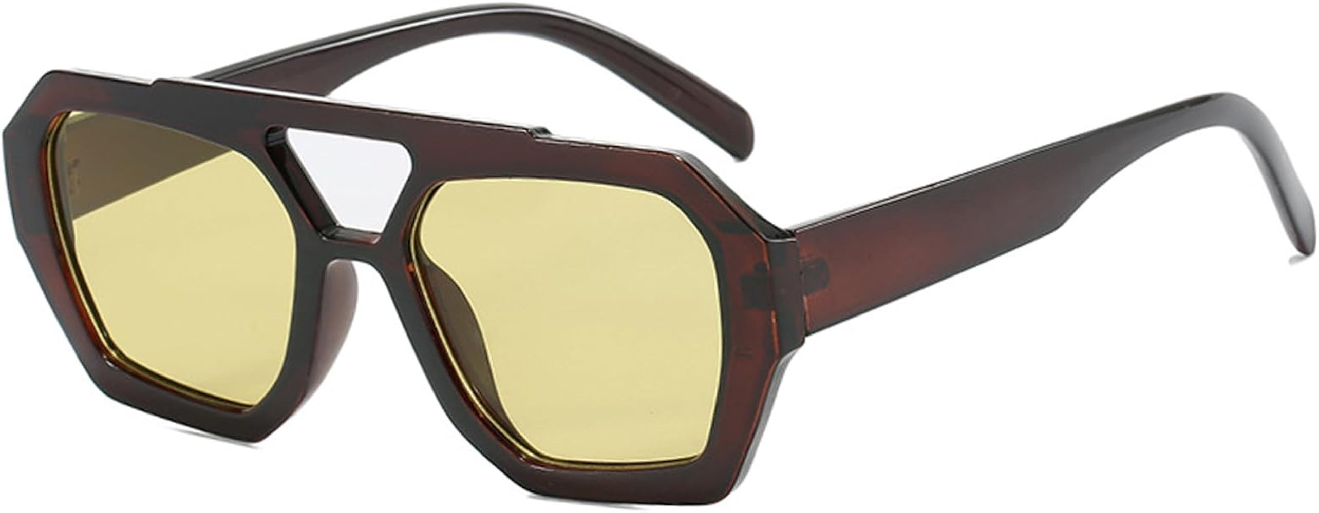 Mirkcittle Trendy Square Aviator Sunglasses for Women Men Hexagonal Thick Frame Double Bridge Des... | Amazon (US)