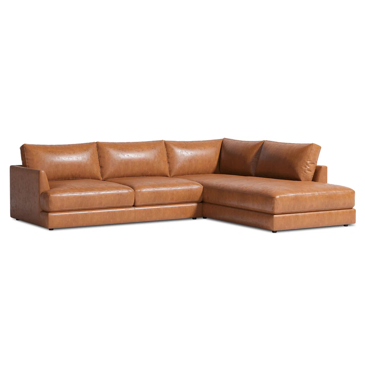 Leather 2-Piece Bumper Chaise Sectional Sofa, Cognac | Wayfair North America