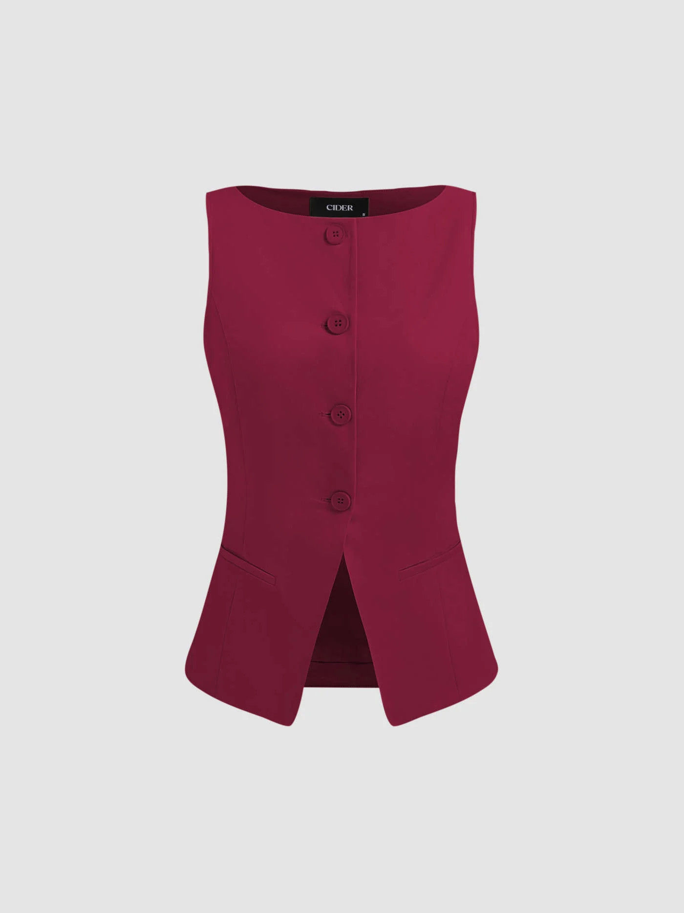 Woven Boat Neck Solid Button Vest | Cider