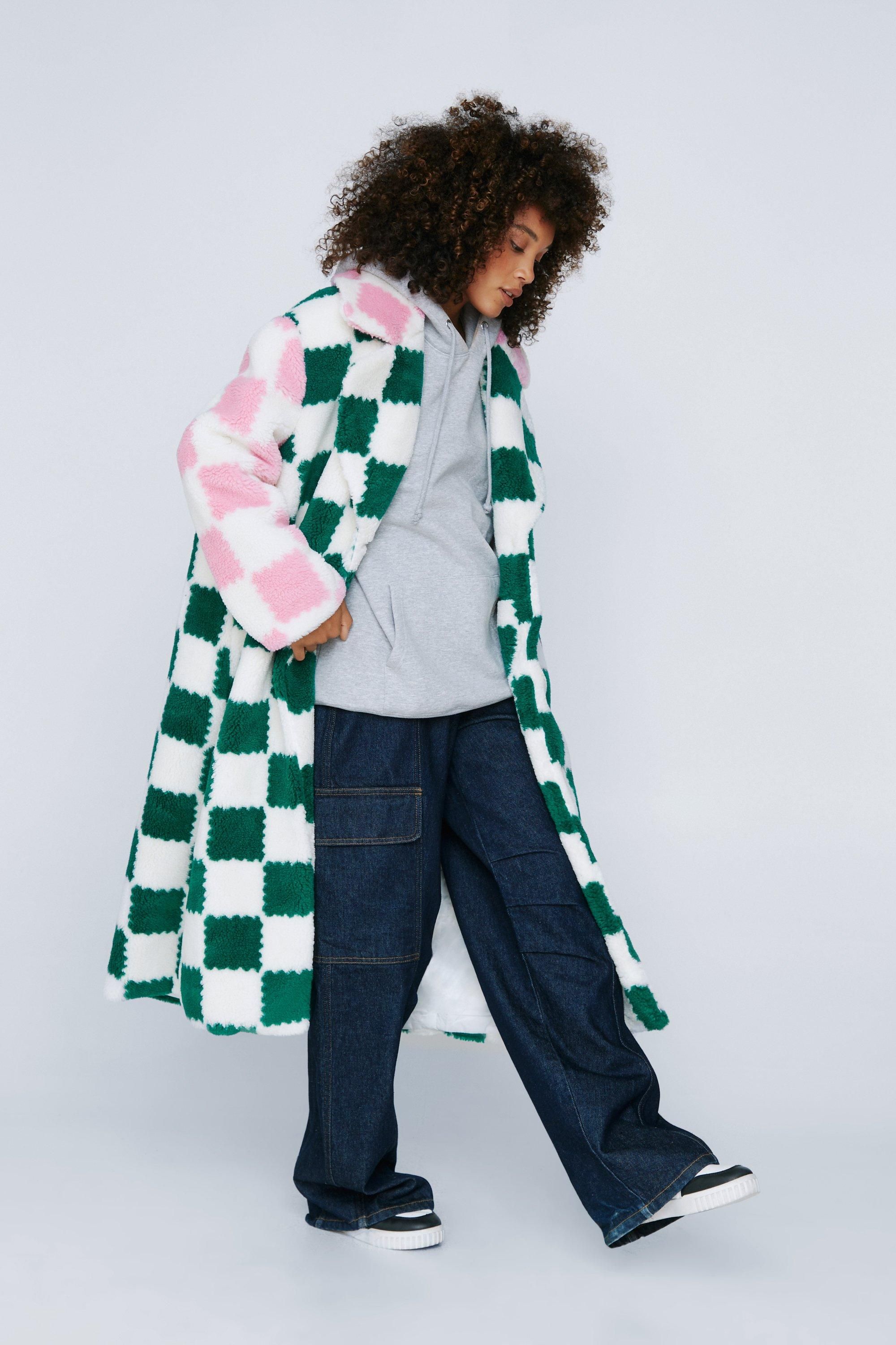 Motocross Checkerboard Borg Fur Coat | Nasty Gal (US)