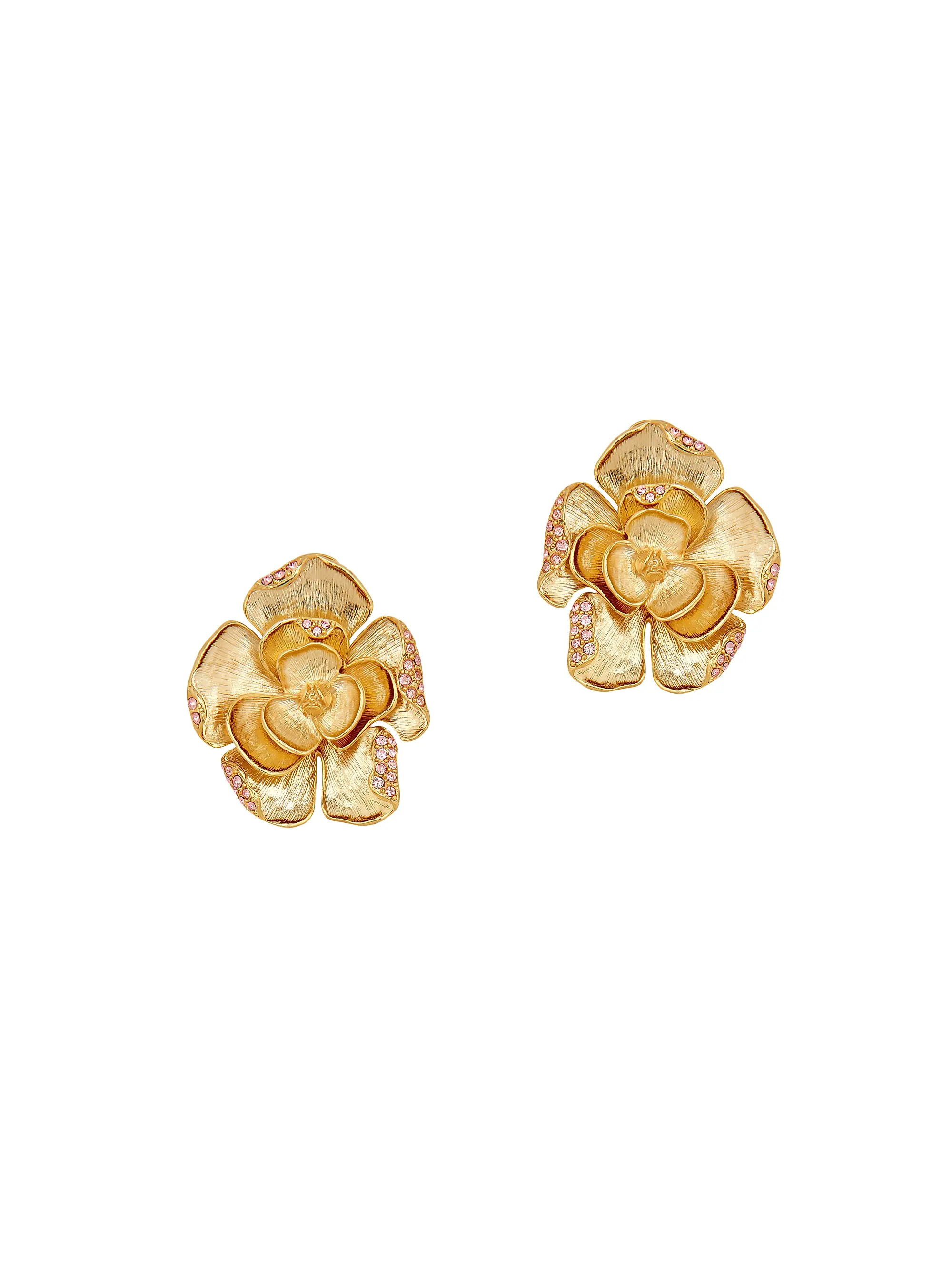 Oscar de la Renta Goldtone &amp; Strass Crystal Flower Clip-On Earrings | Saks Fifth Avenue | Saks Fifth Avenue