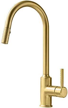 TURS Brushed Gold Kitchen Faucet Brass Kitchen Faucets with Pull Down Sprayer, Single Handle High Ar | Amazon (US)
