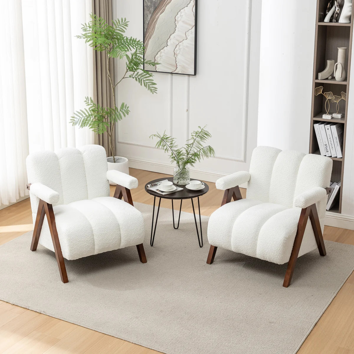 Dormon Upholstered Boucle  Armchair with Solid Wood Legs (Set of 2) | Wayfair North America
