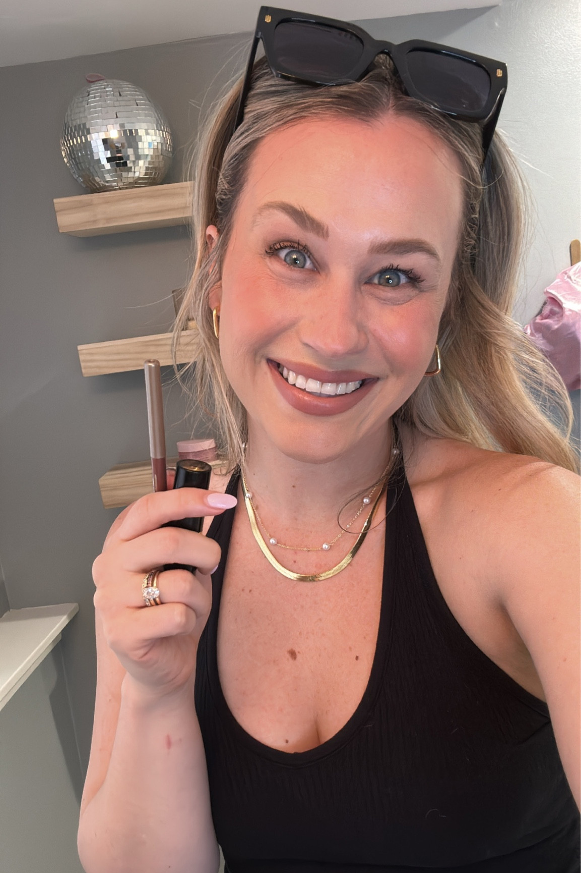 Todays lip combo, lipliner shade: most natural lipstick shade: bare affair / one of my gold necklace, my gold hoops and sunglasses are all amazon finds. Also linked my high rise jeans, black halter top and Birkenstocks 

#LTKBeautySale #LTKshoecrush #LTKunder50