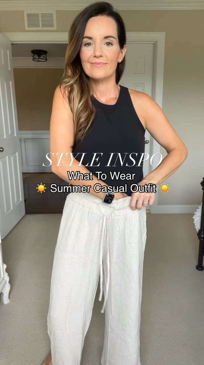 Style Inspo 
What to wear
Summer casual outfit 
Linen pants 
Black tank top 
Black sandal slides
Statement earrings 
Black handbag crossbody 
Denim chambray button down 
Viral Amazon pants / travel look 

#LTKFindsUnder50 #LTKStyleTip