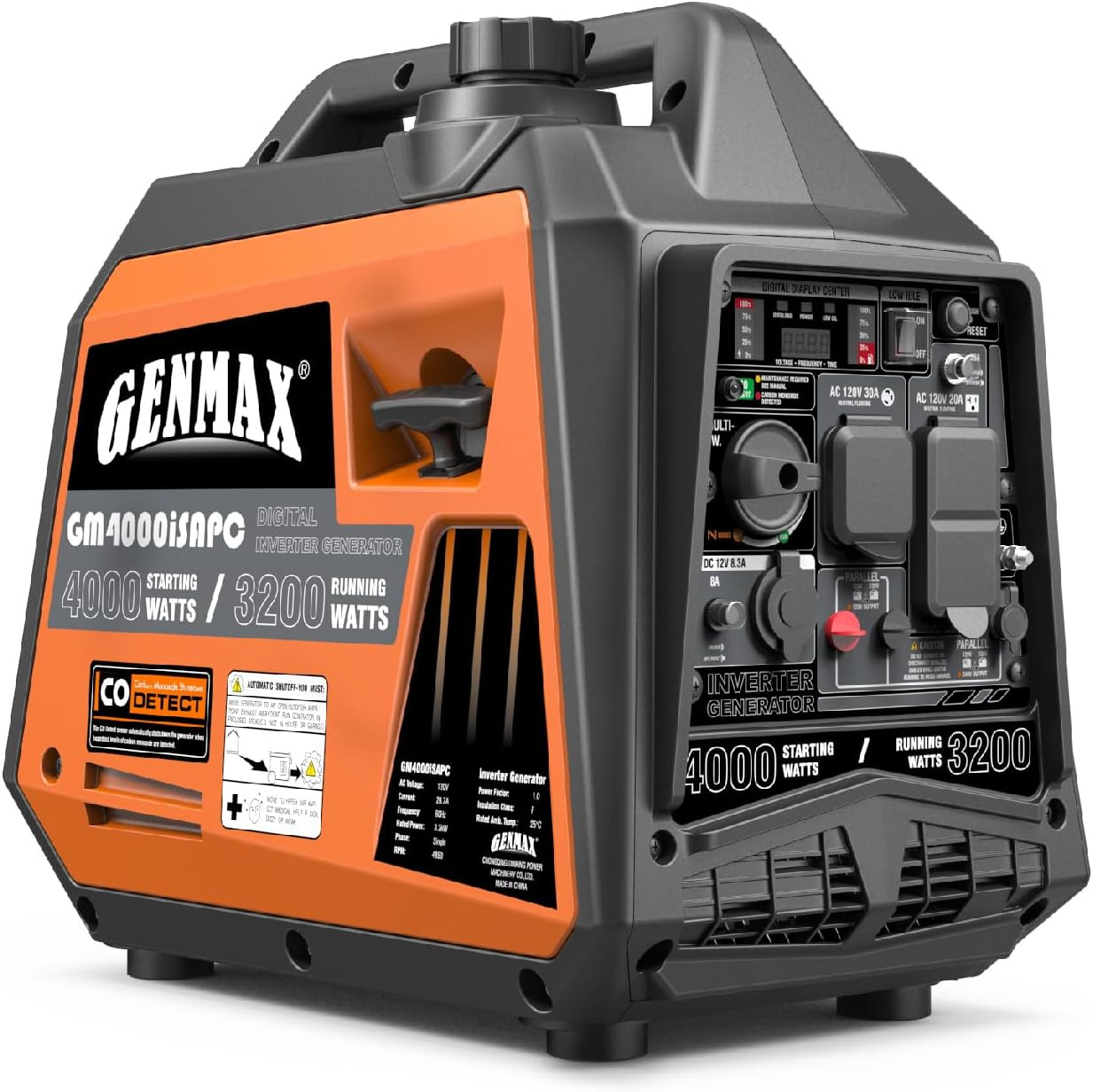 GENMAX Portable Generator,4000W ultra-quiet145cc Engine &Parallel and Series Ready, EPA & CARB Compliant, Eco-Mode Feature, Ultralightweight for Backup Home Use & Camping (GM4000iSAPC) | Amazon (US)