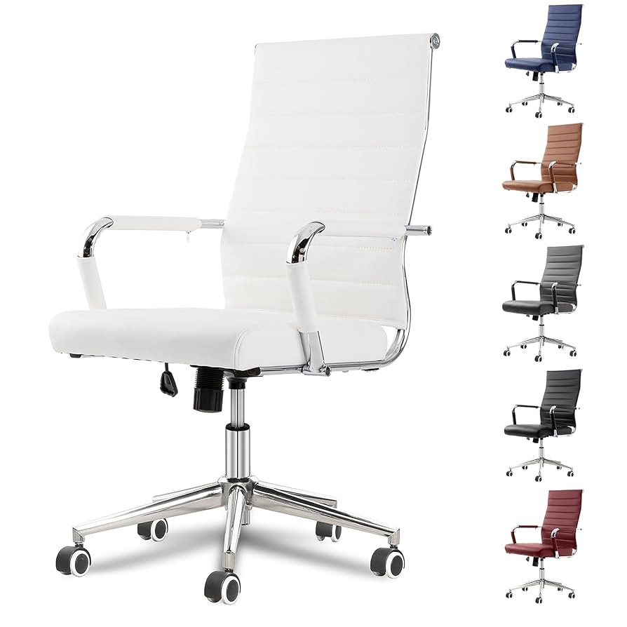 Okeysen White Office Desk Chair, Ergonomic Leather Modern Conference Room Chairs, Executive Ribbe... | Amazon (US)