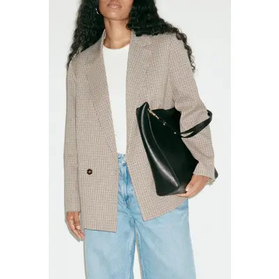 MANGO Charlott Micro Houndstooth Check Blazer in Brown at Nordstrom, Size Large | Nordstrom